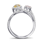 Fancy Pink Oval & Fancy Yellow Radiant Two-stone Diamond Ring