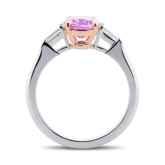 Pink Oval Sapphire & Taper Baguette Diamond Three-stone Ring