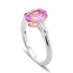 Pink Oval Sapphire & Taper Baguette Diamond Three-stone Ring