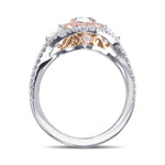 Fancy Pink Brown Oval Three-Stone Halo Diamond Ring