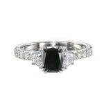 Fancy Black Cushion & Trapezoid Diamond Side-Stone Ring 