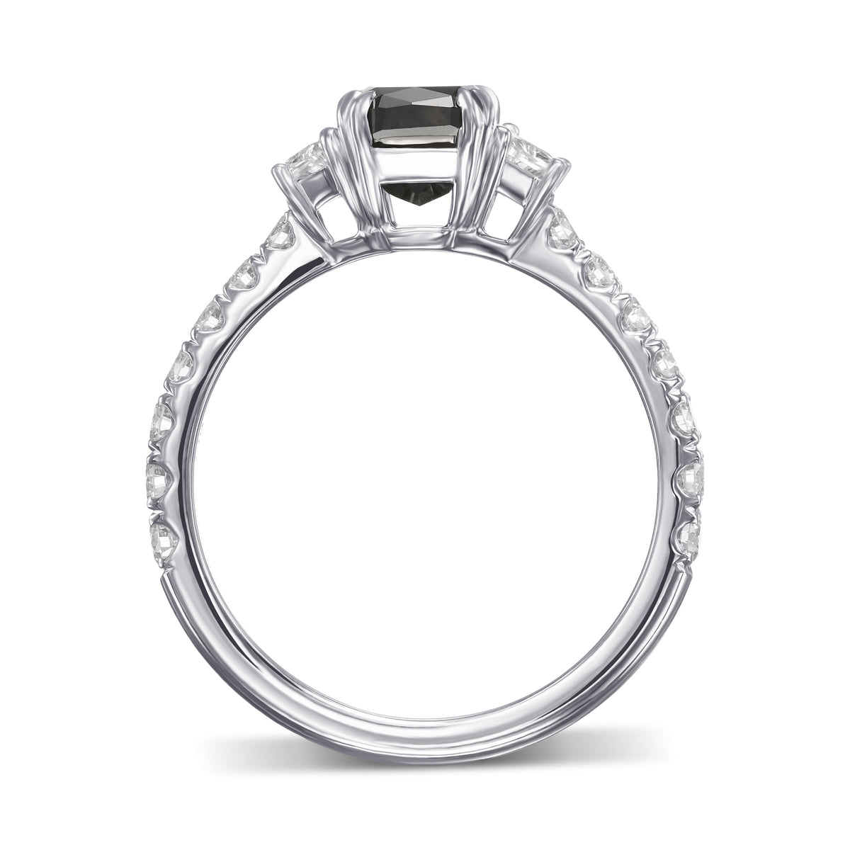 Fancy Black Cushion & Trapezoid Diamond Side-Stone Ring 