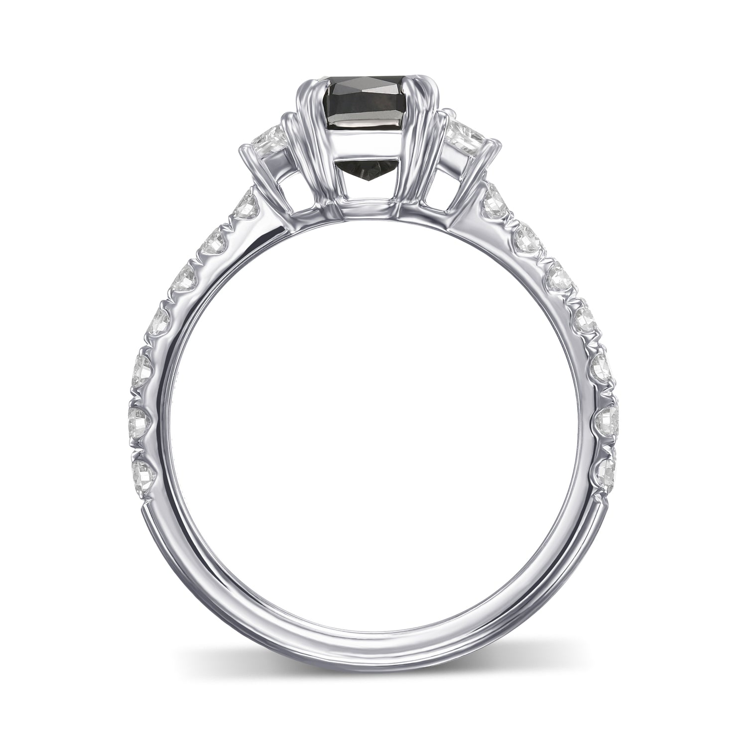 Fancy Black Cushion & Trapezoid Diamond Side-Stone Ring 