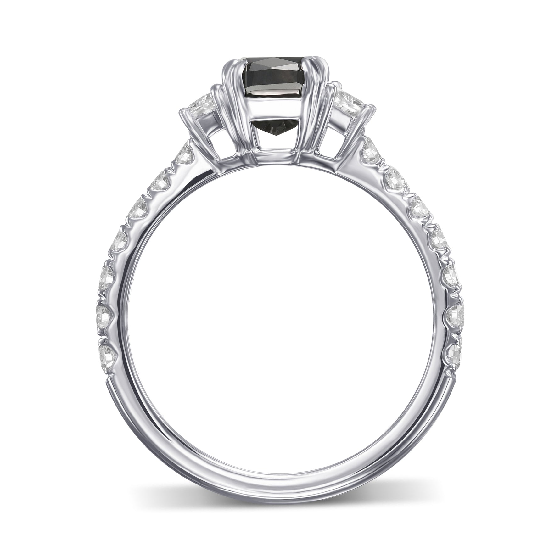 Fancy Black Cushion & Trapezoid Diamond Side-Stone Ring 