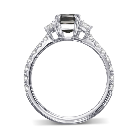 Fancy Black Cushion & Trapezoid Diamond Side-Stone Ring 