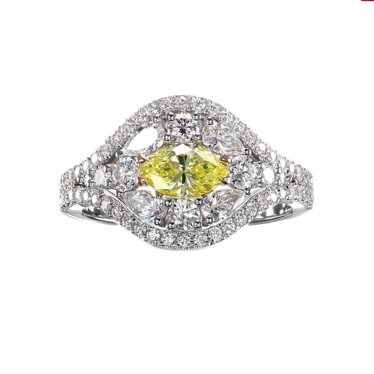 Fancy Green Yellow Marquise & Pear Diamond Dress Ring