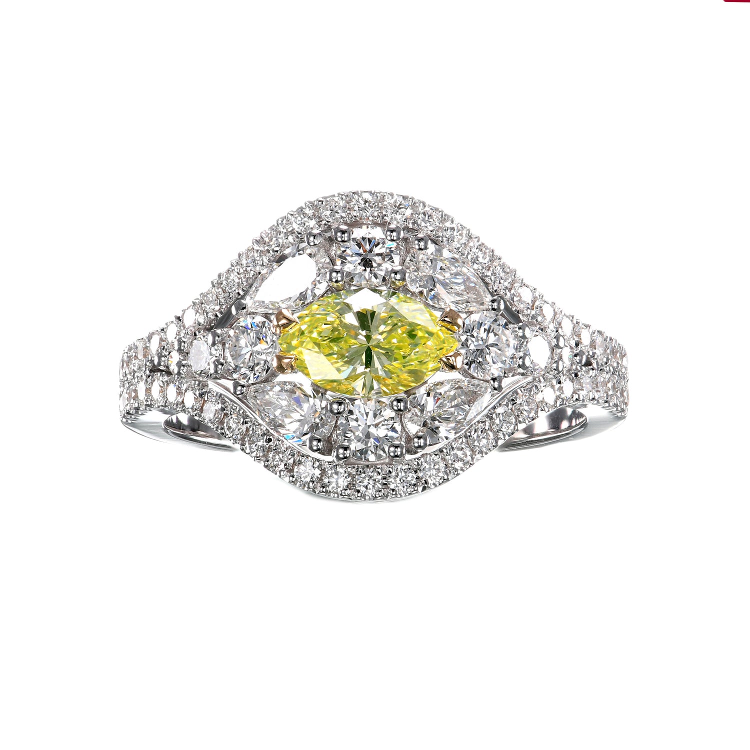 Fancy Green Yellow Marquise & Pear Diamond Dress Ring
