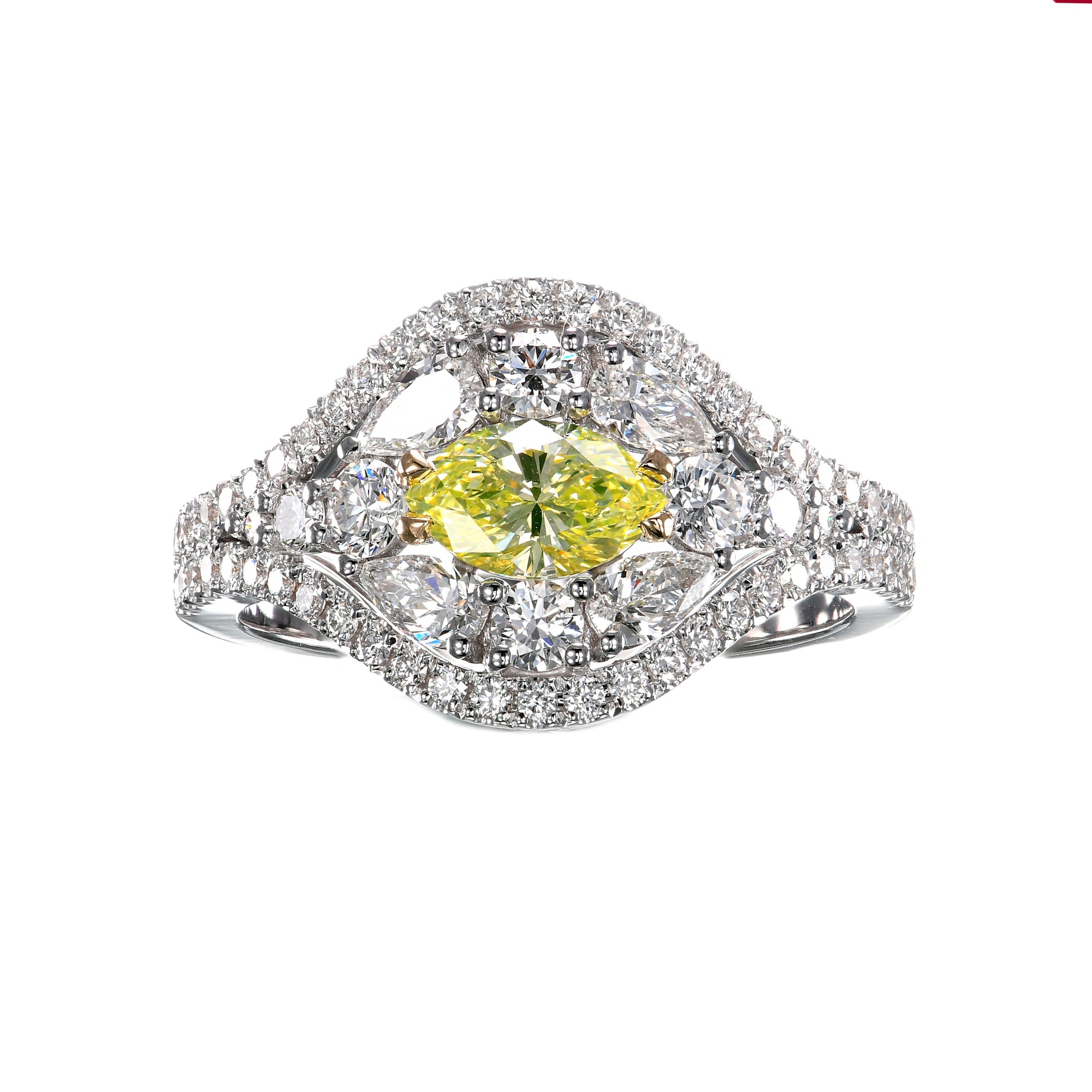 Fancy Green Yellow Marquise & Pear Diamond Dress Ring