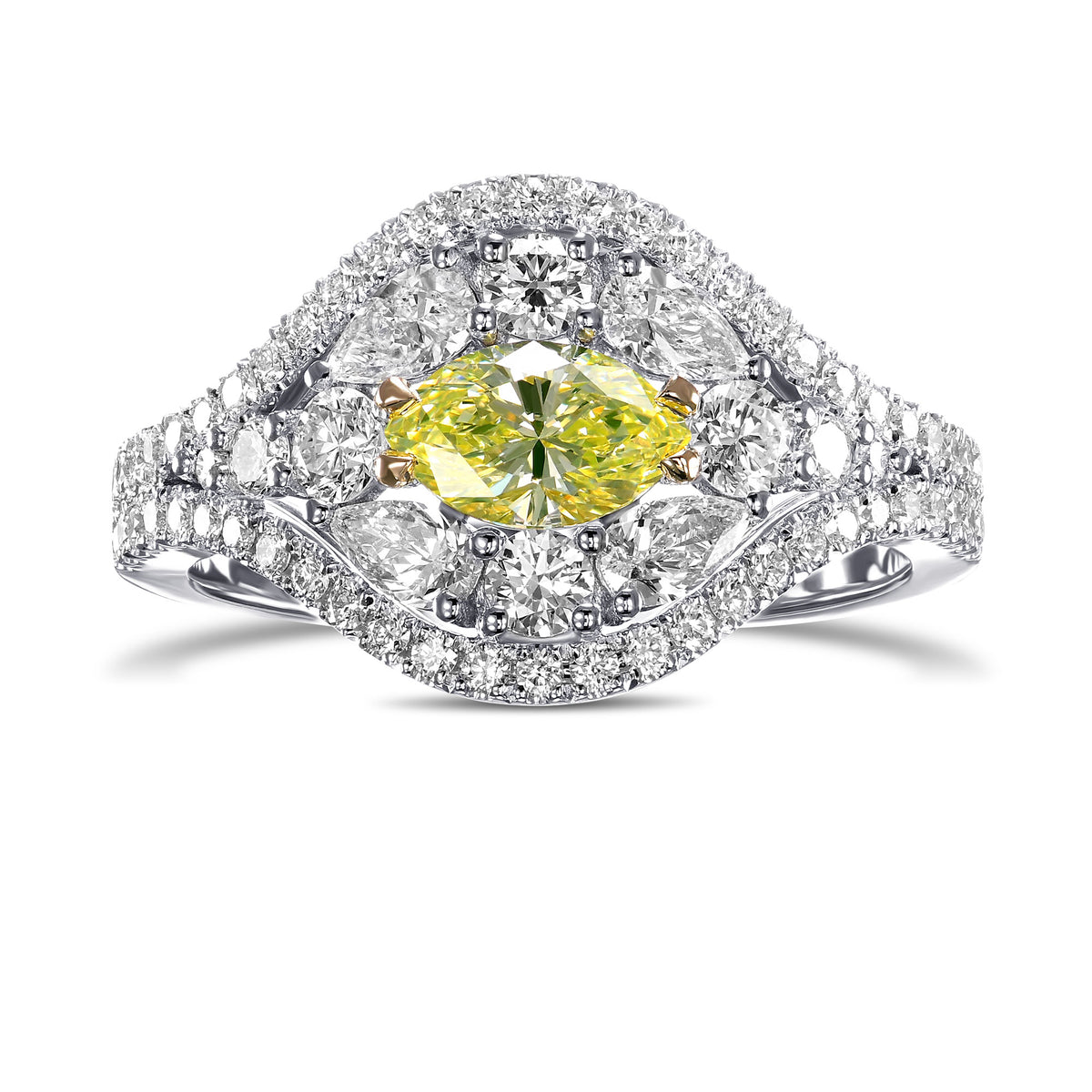 Fancy Green Yellow Marquise & Pear Diamond Dress Ring