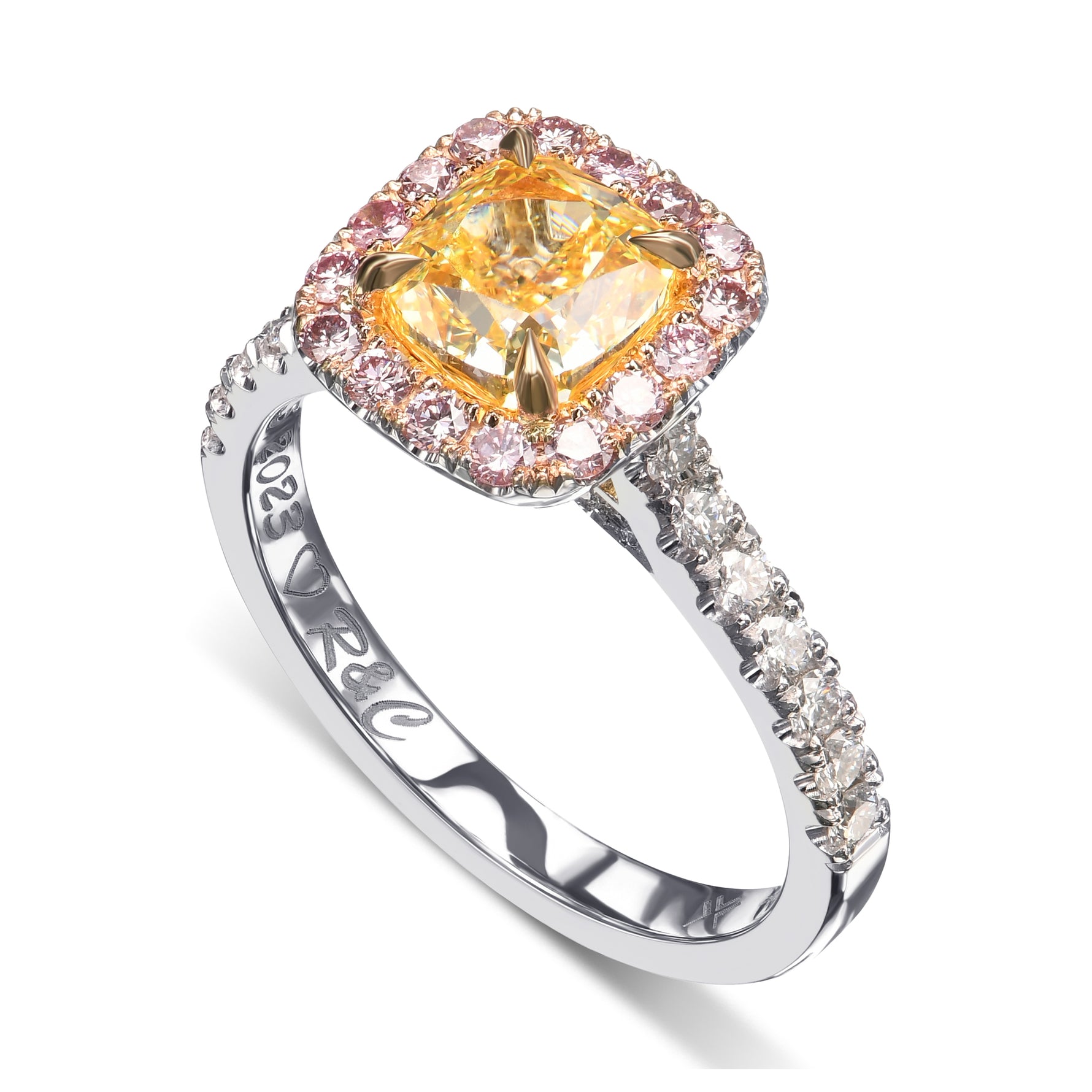 Fancy Intense Yellow Cushion Diamond Halo Ring