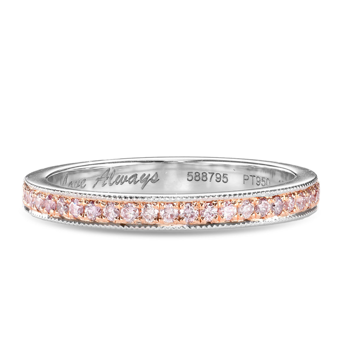 Fancy Light Pink Round Brillant Diamond Milgrain Ring