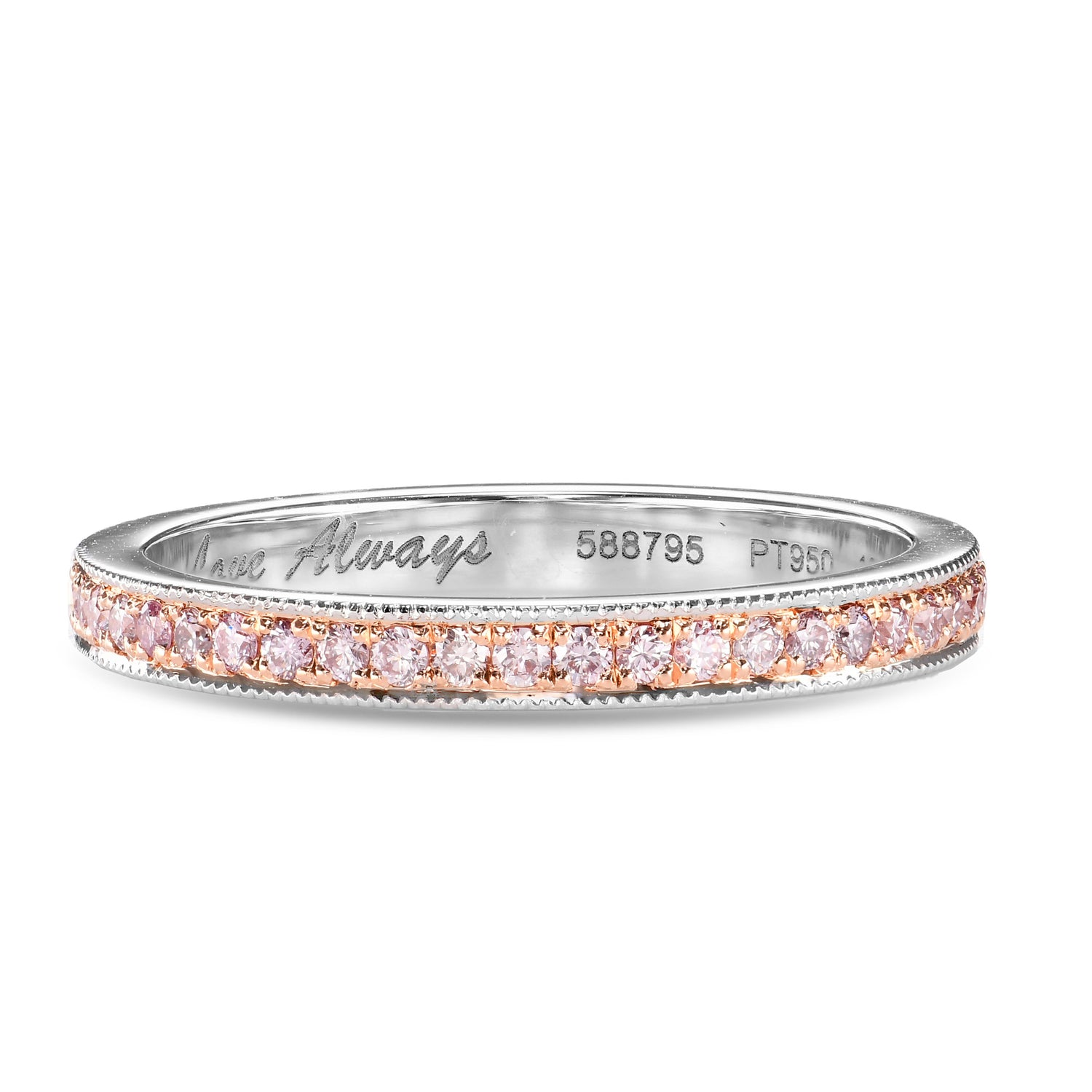 Fancy Light Pink Round Brillant Diamond Milgrain Ring