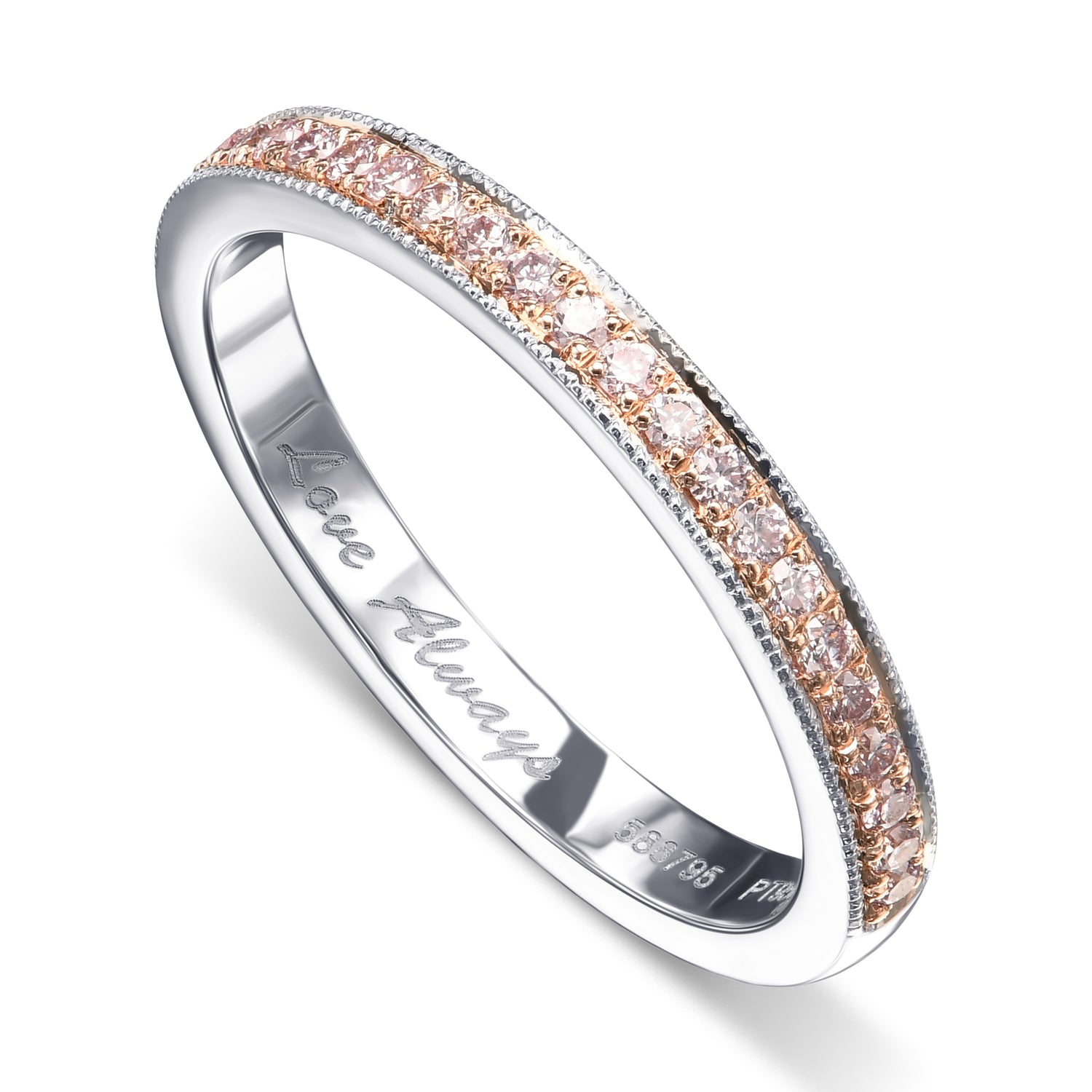 Fancy Light Pink Round Brillant Diamond Milgrain Ring