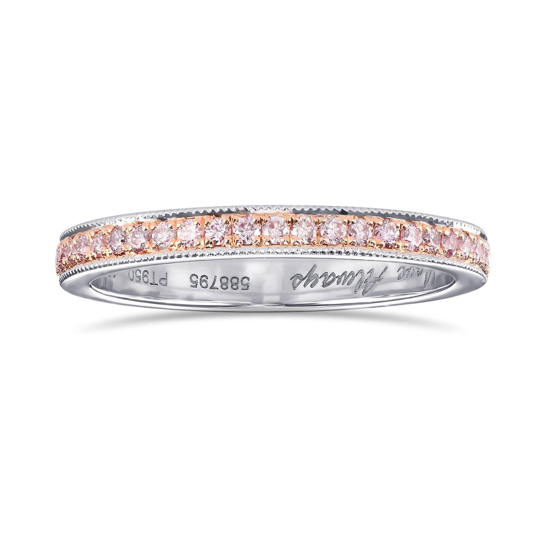Fancy Light Pink Round Brillant Diamond Milgrain Ring