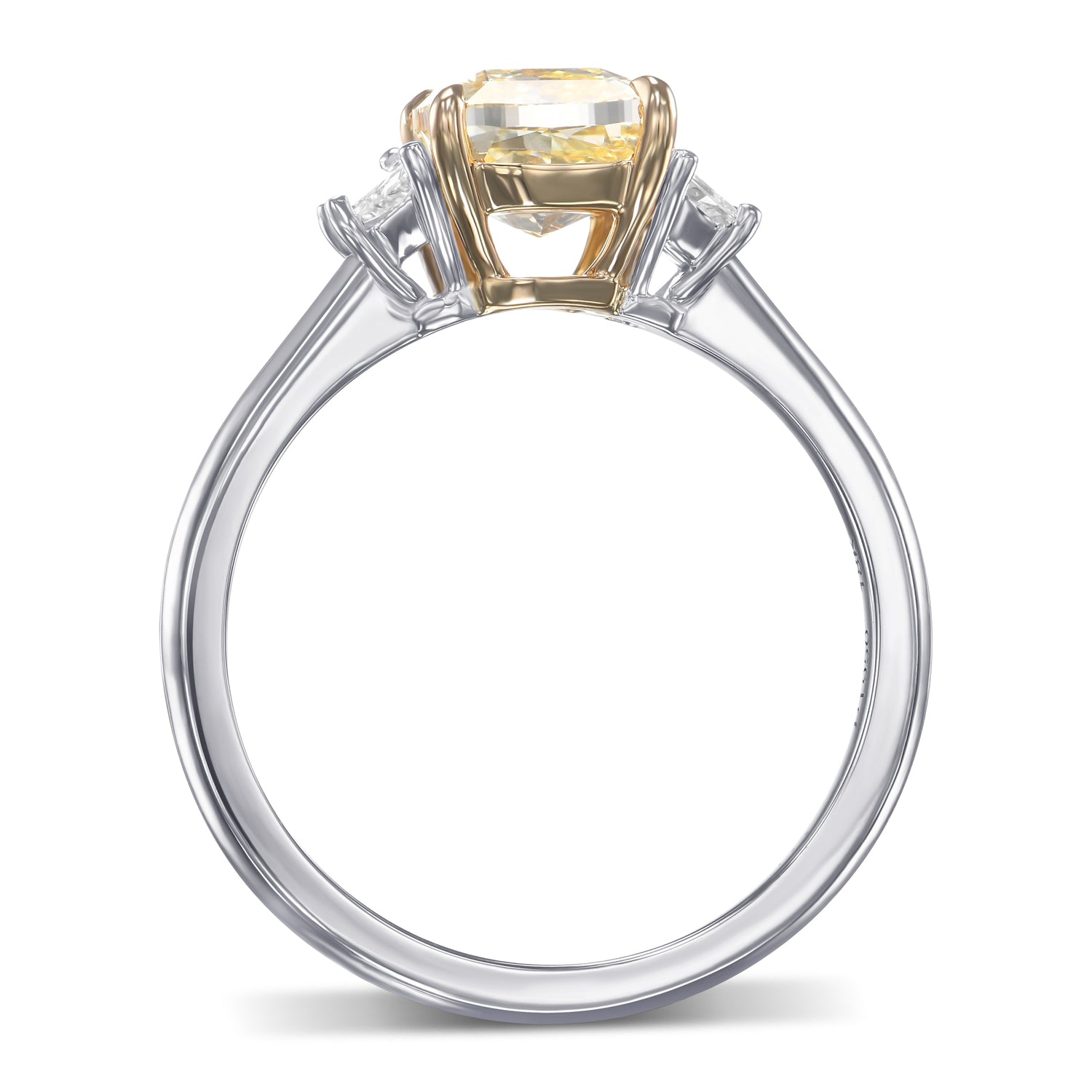 Fancy Yellow Cushion & Trapezoid Diamond Three-stone Ring