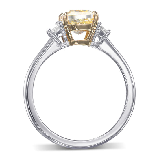 Fancy Yellow Cushion & Trapezoid Diamond Three-stone Ring