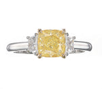 Fancy Yellow Cushion & Trapezoid Diamond Three-stone Ring
