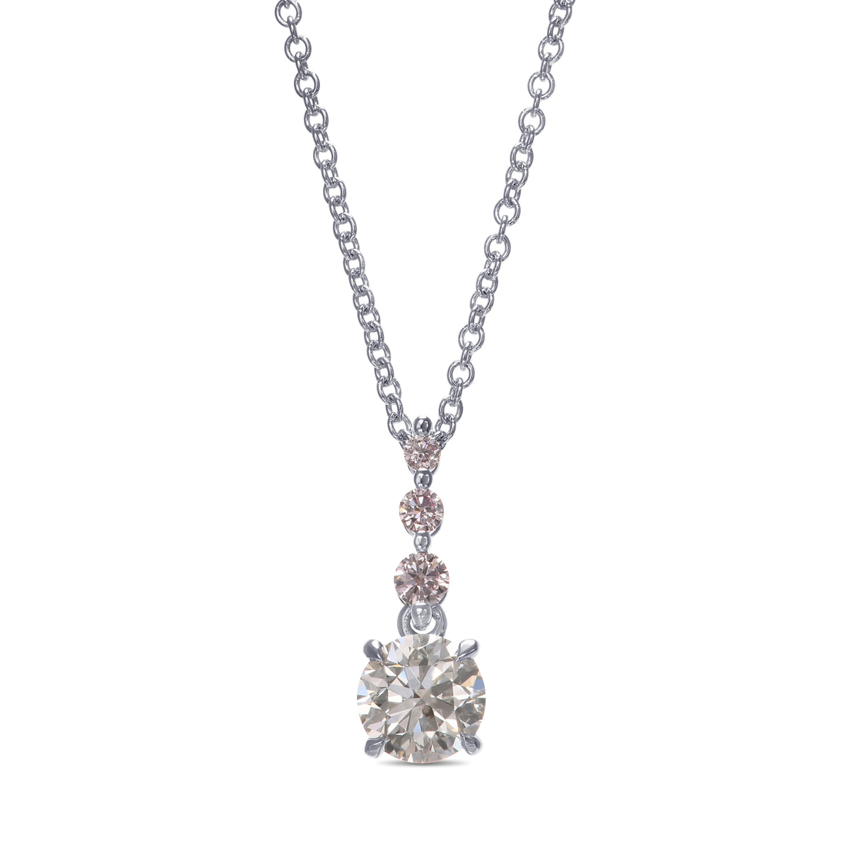  White & Pink Round Diamond Drop Pendant