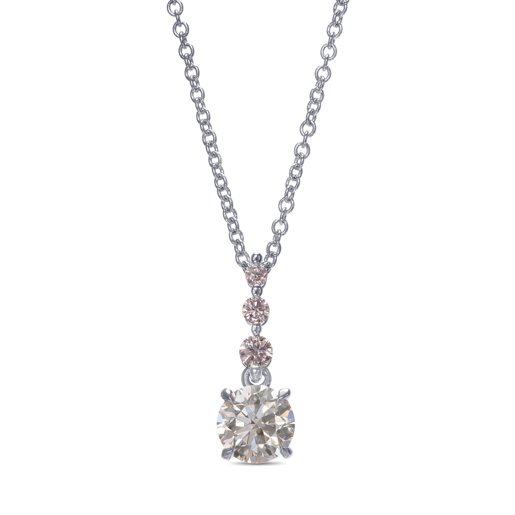  White & Pink Round Diamond Drop Pendant