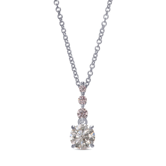  White & Pink Round Diamond Drop Pendant