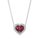 Ruby Heart & Colorless Round Diamond Halo Pendant