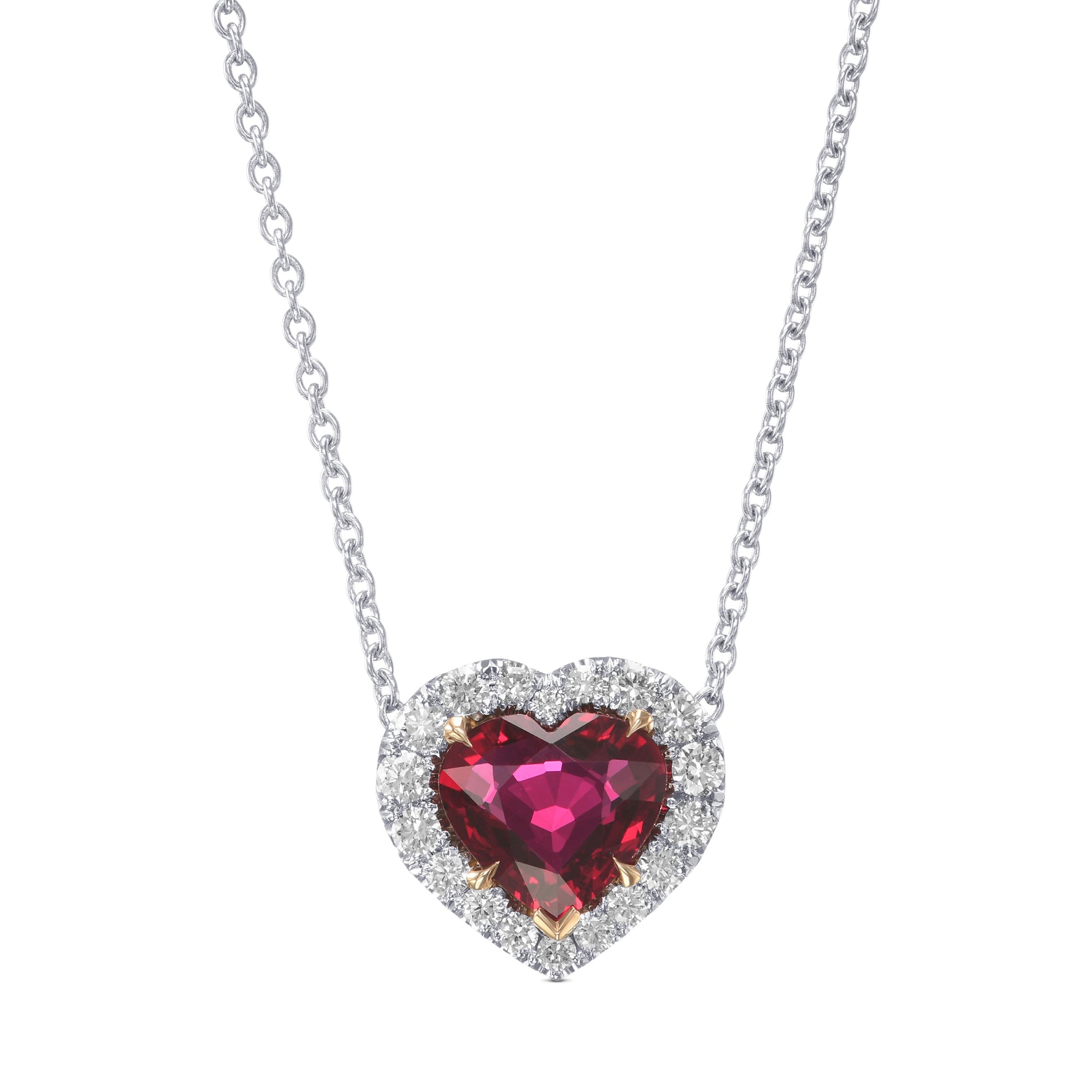 Ruby Heart & Colorless Round Diamond Halo Pendant