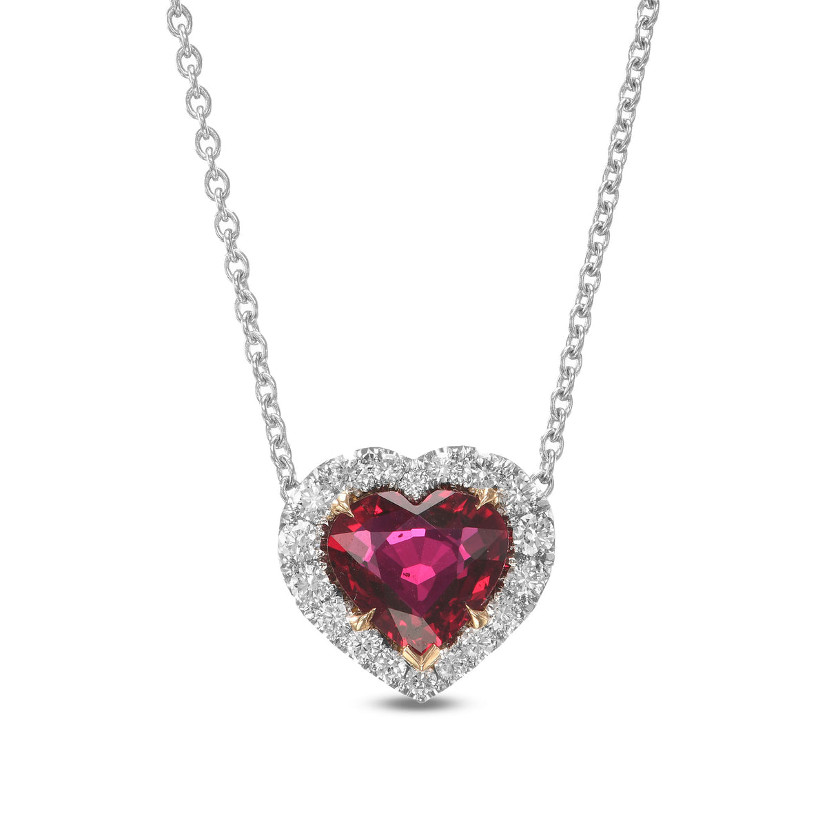 Ruby Heart & Colorless Round Diamond Halo Pendant