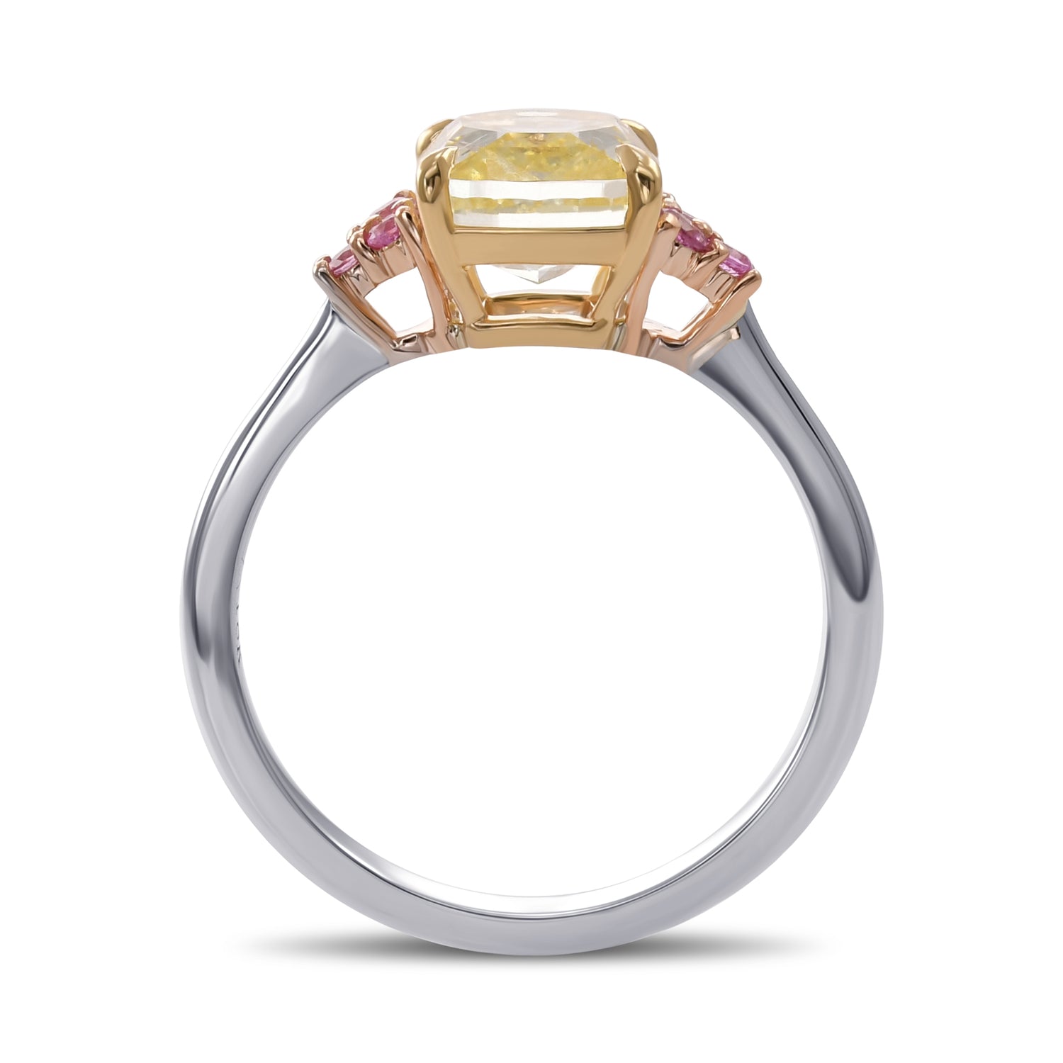 Fancy Yellow Cushion Diamond & Pink Round Sapphire Ring