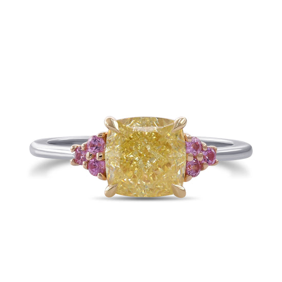 Fancy Yellow Cushion Diamond & Pink Round Sapphire Ring