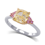Fancy Yellow Cushion Diamond & Pink Round Sapphire Ring