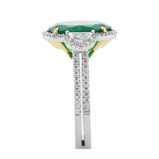 Muzo Emerald & Cadillac Diamond Three-Stone Halo Ring