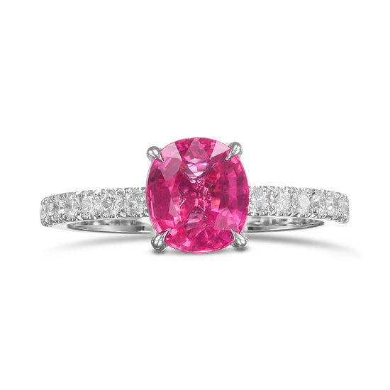 Pink Oval Thai Sapphire Side-stone Diamond Ring