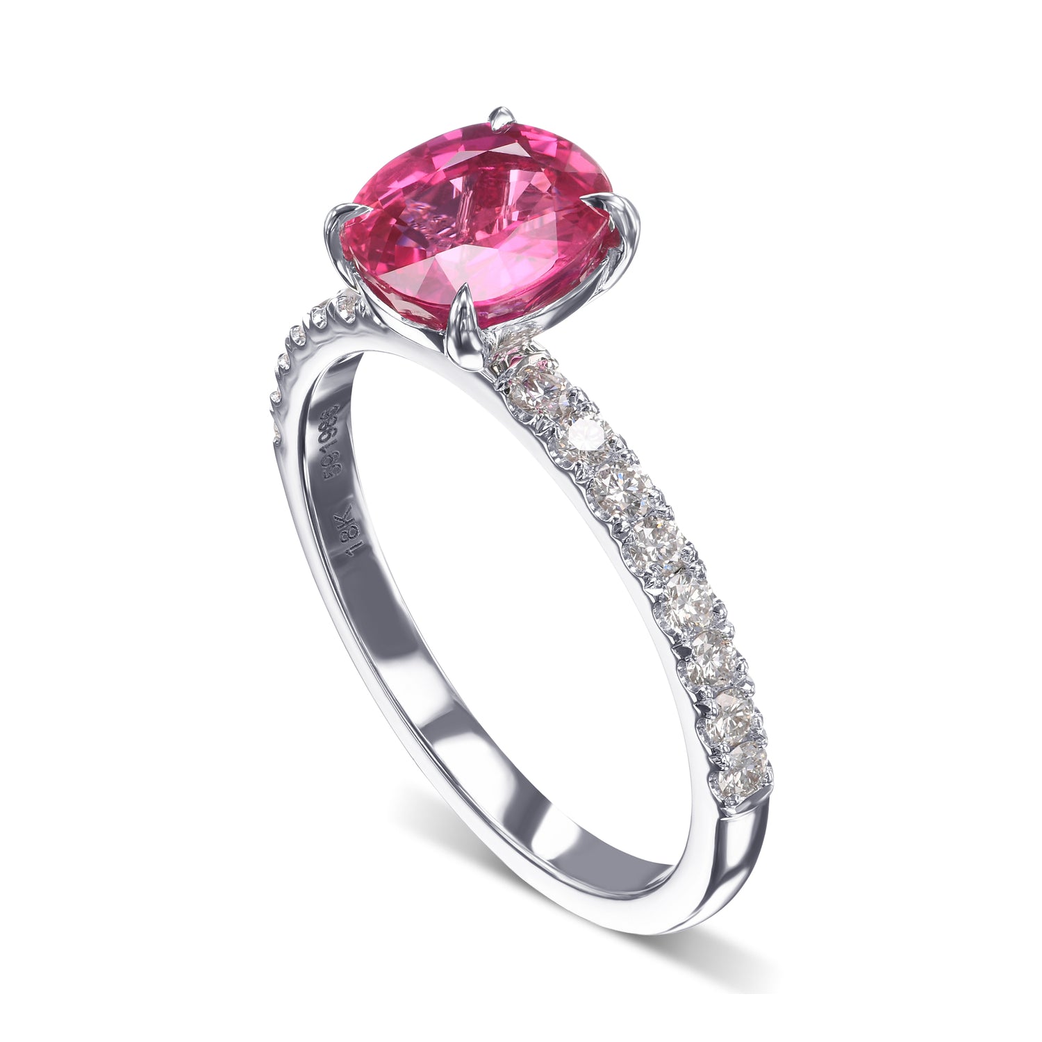 Pink Oval Thai Sapphire Side-stone Diamond Ring