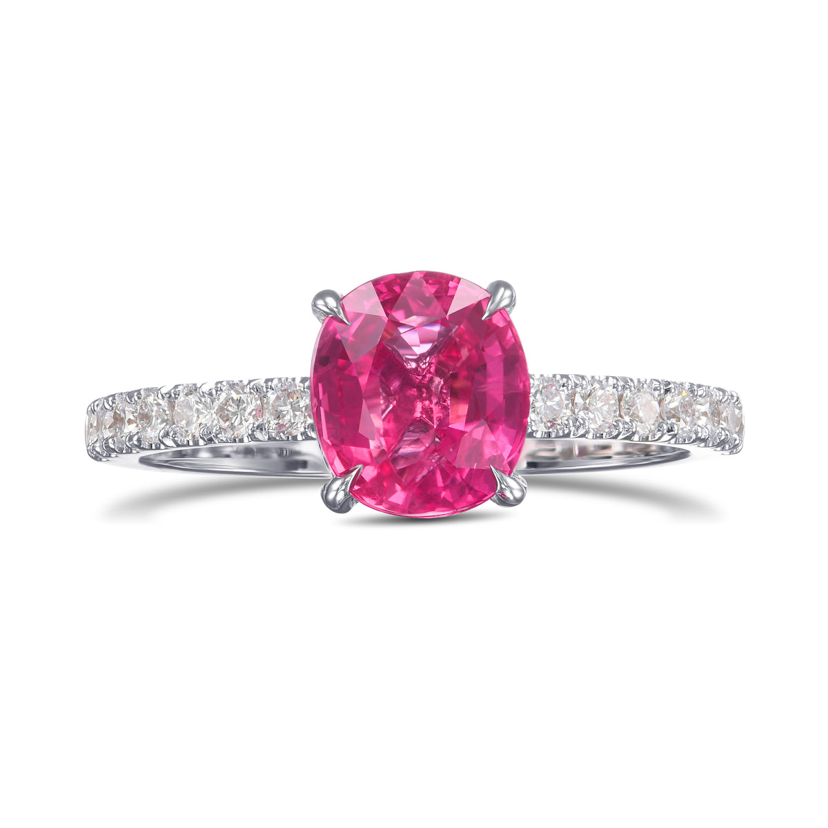 Pink Oval Thai Sapphire Side-stone Diamond Ring