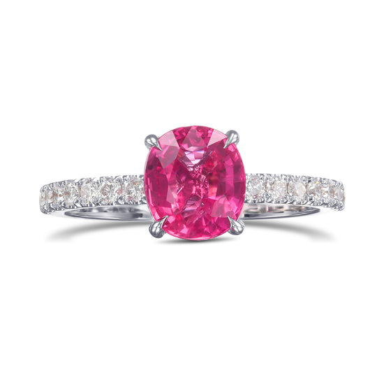 Pink Oval Thai Sapphire Side-stone Diamond Ring