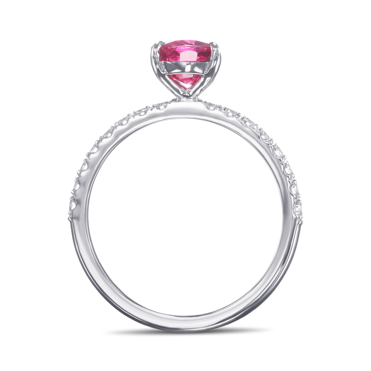 Pink Oval Thai Sapphire Side-stone Diamond Ring
