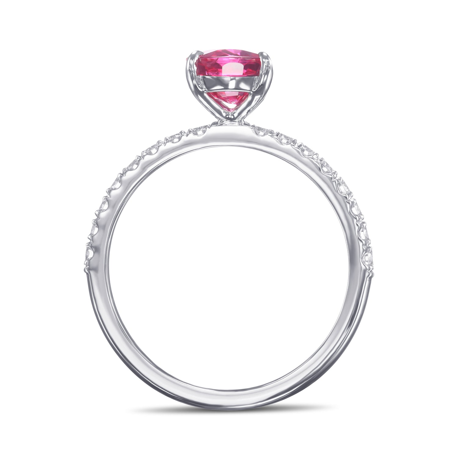Pink Oval Thai Sapphire Side-stone Diamond Ring