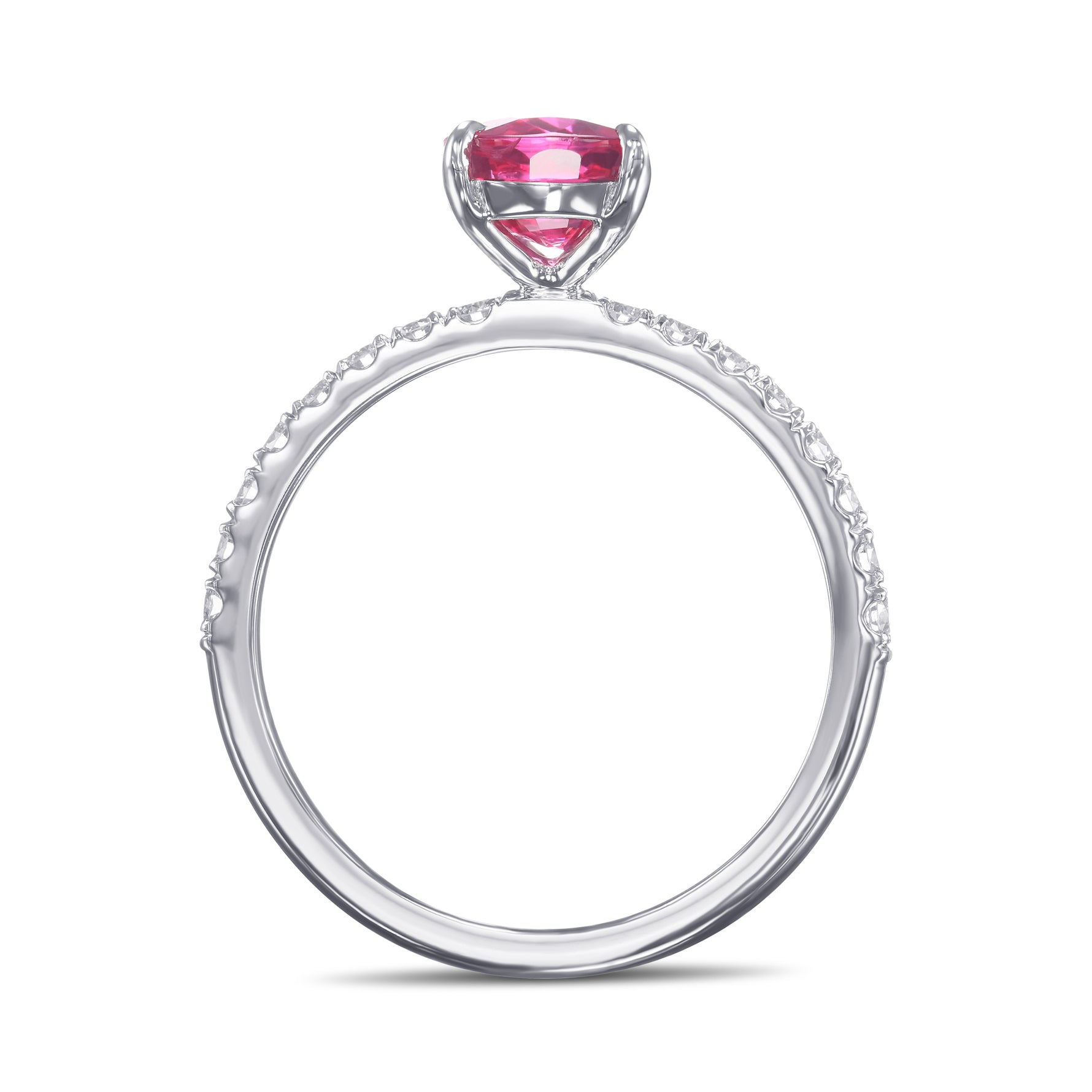 Pink Oval Thai Sapphire Side-stone Diamond Ring