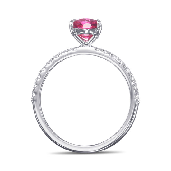Pink Oval Thai Sapphire Side-stone Diamond Ring