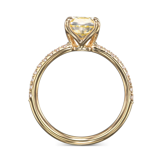 Fancy Intense Yellow Cushion Diamond Solitaire Pave Side-stone Ring