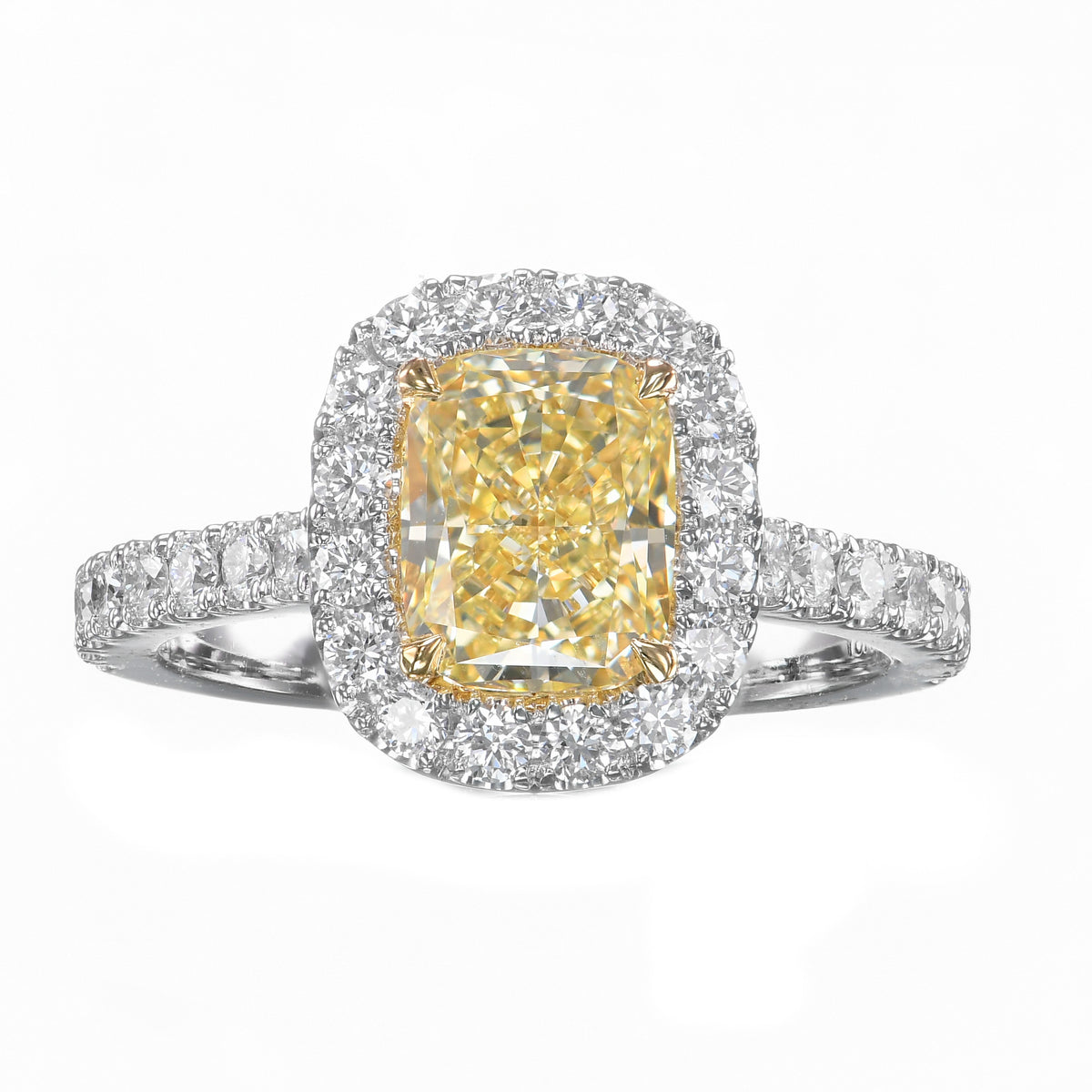 Fancy Light Yellow Cushion Diamond Halo Ring