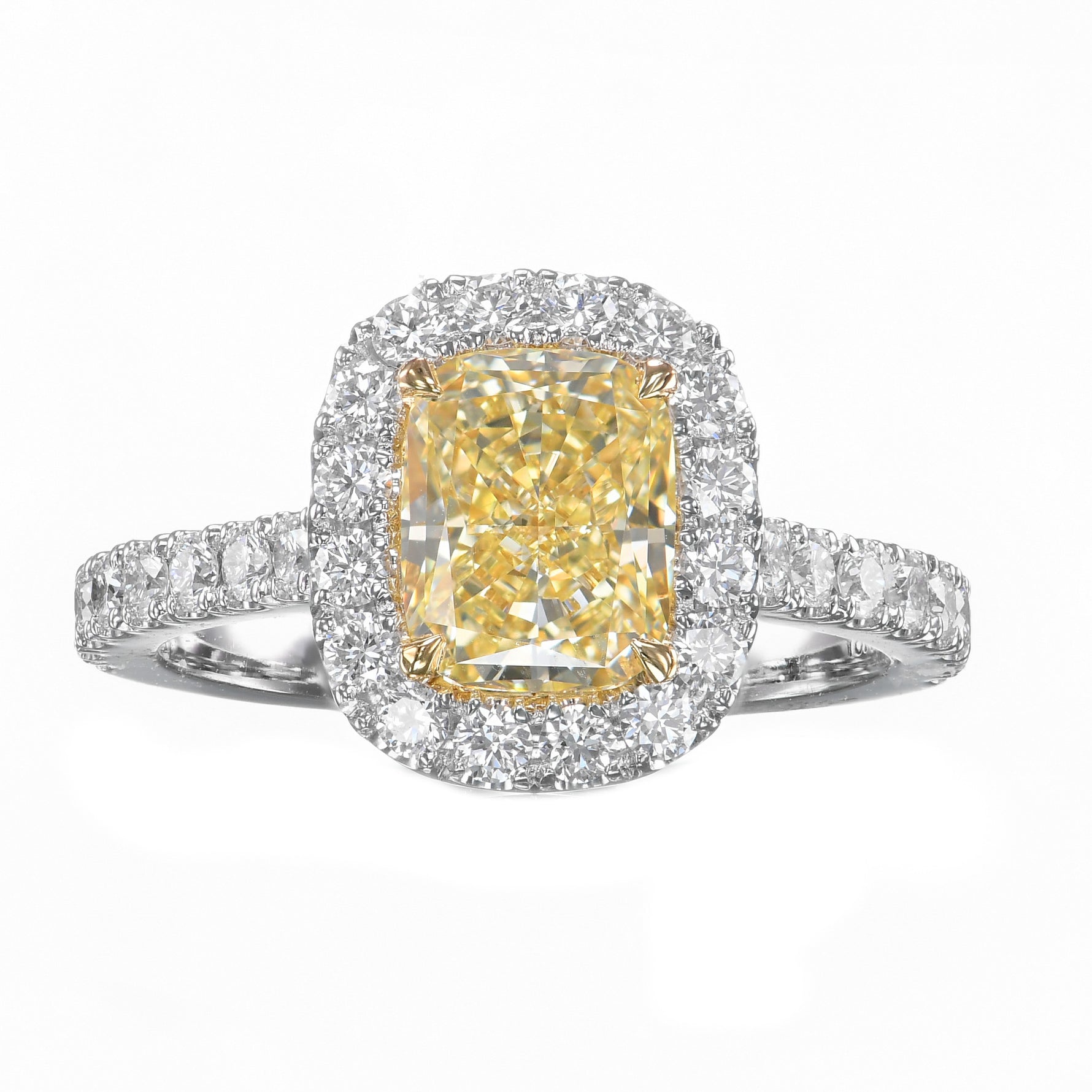 Fancy Light Yellow Cushion Diamond Halo Ring