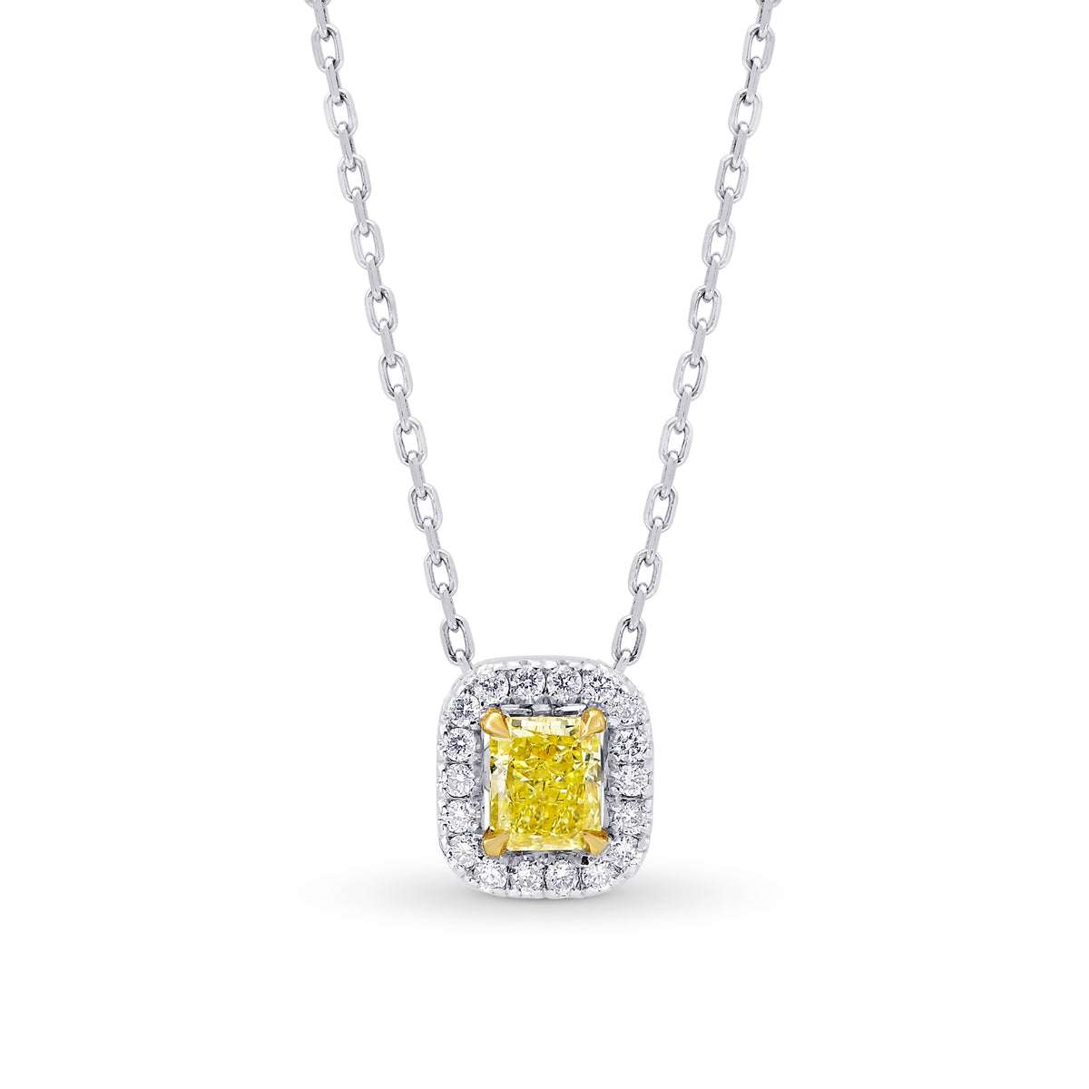 Fancy Yellow Radiant & White Pave Diamond Halo Pendant
