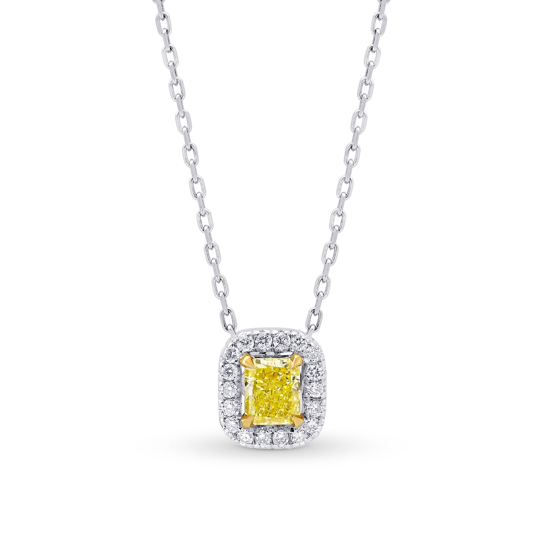 Fancy Yellow Radiant & White Pave Diamond Halo Pendant