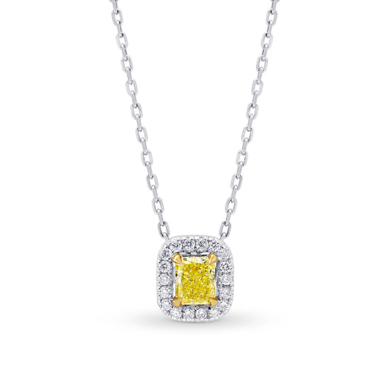 Fancy Yellow Radiant & White Pave Diamond Halo Pendant