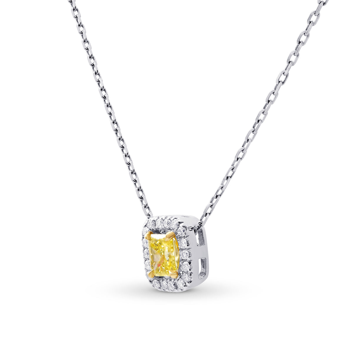 Fancy Yellow Radiant & White Pave Diamond Halo Pendant