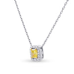 Fancy Yellow Radiant & White Pave Diamond Halo Pendant