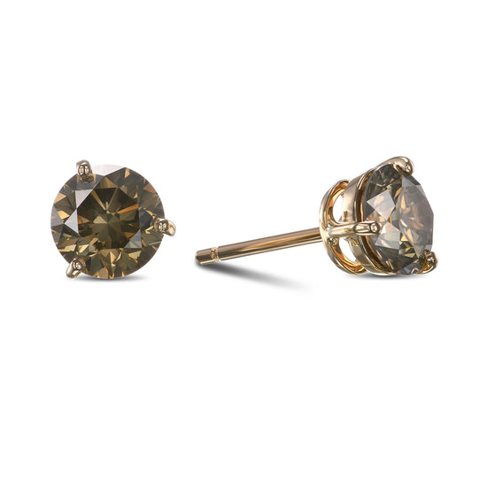 Fancy Brownish Greenish Yellow Round Stud Diamond Earrings