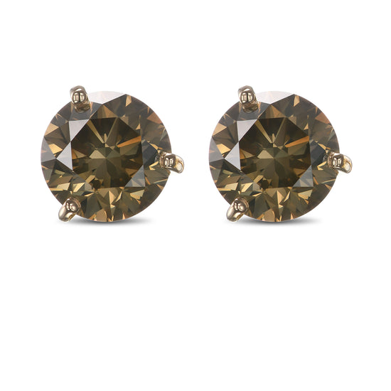 Fancy Brownish Greenish Yellow Round Stud Diamond Earrings