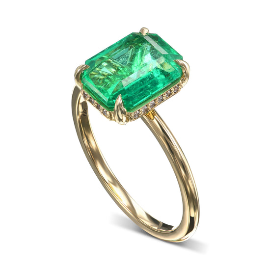 Colombian Emerald Hidden Halo Diamond Ring